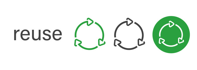 Reuse circle arrow icon repeat process symbol of garbage waste management green thin line