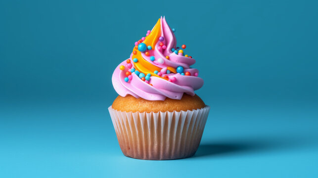 cupcake with candle HD 8K wallpaper Stock Photographic Image
