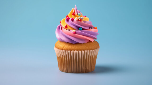 cupcake with candle HD 8K wallpaper Stock Photographic Image
