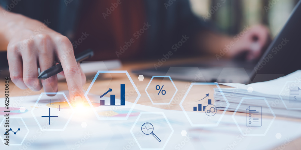 Aufkleber statistical analyst reading graph report and business statistics charts ,Analysis and improvement of corporate strategy ,manage financial and marketing documents , Statistics and Data Concepts