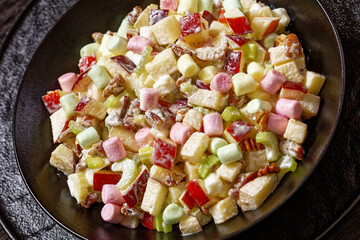 Sweet Apple Salad with celery, marshmallows, pecan