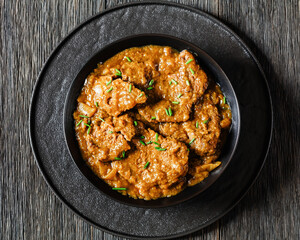 Cube Steak with Brown Balsamic Onion Gravy in bowl