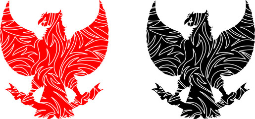  garuda logo (black & red) silhouette with wavy pattern on transparent background