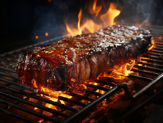 juicy meat steak on a barbeque grill photo