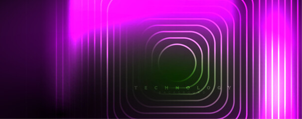 Neon glowing lines and angles, magic energy space light concept. Vector illustration for wallpaper, banner, background, leaflet, catalog, cover, flyer