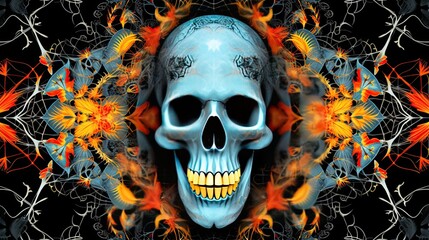Human skull. Day of the dead. Halloween concept. AI illustration.