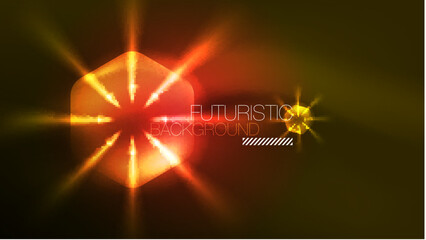 Glowing neon hexagons in dark space. Digital technology cyberspace hi-tech techno abstract background template