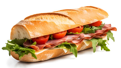 Ciabatta sandwich isolated on transparent or white background, png