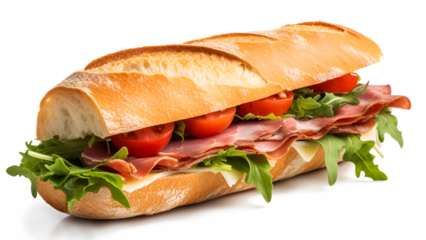 Ciabatta sandwich isolated on transparent or white background, png