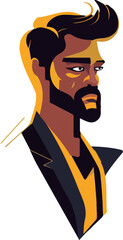elegant man illustrated in vector style, elegant man drawing with beard