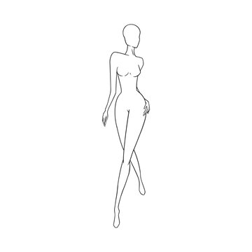 Woman body for fashion collection. Walking female figure for fashion designs. Vector illustration isolated in white background