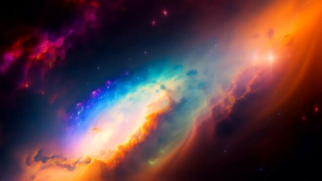 Colorful space galaxy cloud nebula in animation. Starry night Cosmos background. Universe looping animated background.