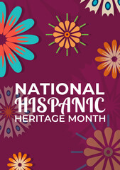 Hispanic heritage month. Abstract floral ornament poster design, retro style with text