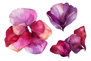 Illustration watercolor of rose petals element, on transparent background with png file.