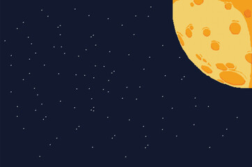 8-bit vector illustration of a golden moon. Pixel art style universe elements