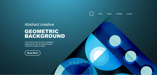Abstract technology landing page background with circles and round elements. Creative concept for business, technology, science or print design