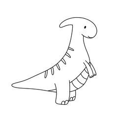 Cute little baby dinosaur. Vector outline doodle illustration isolated on white for childish coloring book