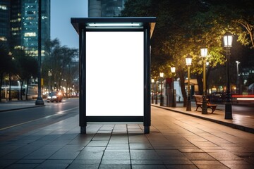 Mock up Blank advertising billboard on bus stop, Generative AI