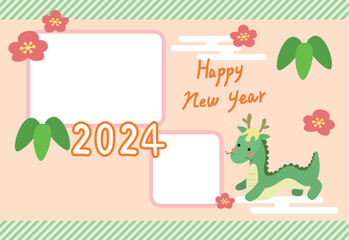 ポップで可愛い2024年辰年のフォトフレーム年賀状