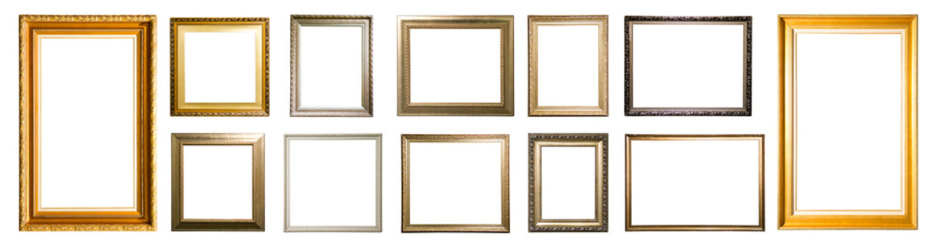 Set of vintage picture frame against white background