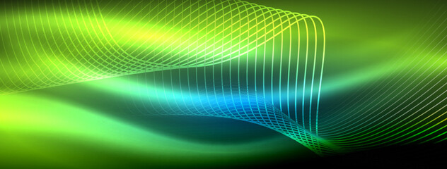 Glowing neon wave abstract background - vibrant, luminescent waves pulsate in a captivating and electrifying display