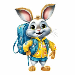 Fototapeta na wymiar Rabbit characters wearing camping clothes with watercolor style