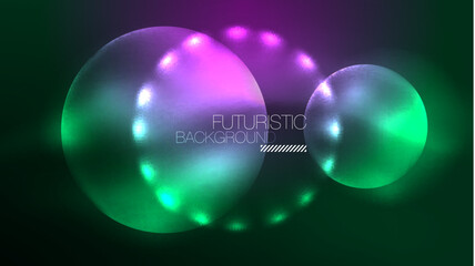 Neon glowing circles, magic energy space light concept, abstract background wallpaper design