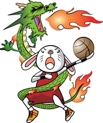 龍が如く活躍するウサギのバスケットボール選手の年賀状