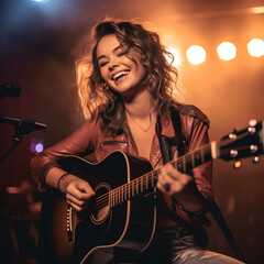 Obraz premium a female singer playing guitar