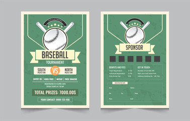 Baseball flyer design template, Double sided baseball tournament poster, vector illustration eps 10