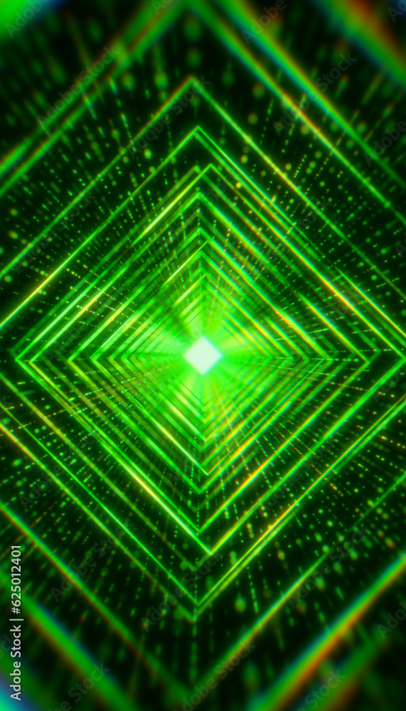 Aufkleber illustation of circles in a tunnel with particles against a dark background - abstract background.