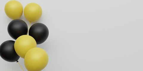 Black Friday Background Horizontal Banner copy sapce area with Shiny Balloons. 3D Rendering