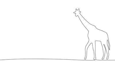 Giraffe one line continuous vector illustraiton. Concept animal zoo banner. Line art, outline silhouette