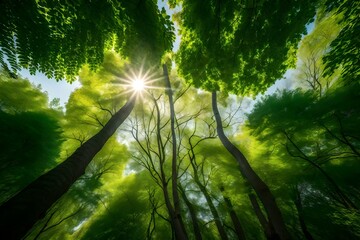 sun shining through the forest generated by AI technology