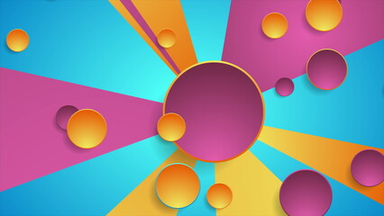 Colorful rays and circles abstract tech geometric background