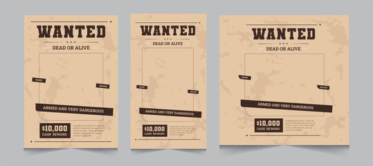 Set of wanted poster design for facebook, instagram feed and stories, vector illustration eps 10