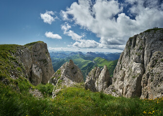 Big Thach mountain range. Summer landscape Mountain with rocky peak. Russia, Republic of Adygea, Big Thach Nature Park, Caucasus