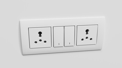 Modular switchboard electrical outlet, interchangeable on a white wall. 3d render