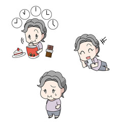 糖尿病の原因のイラスト3パターン・高齢女性