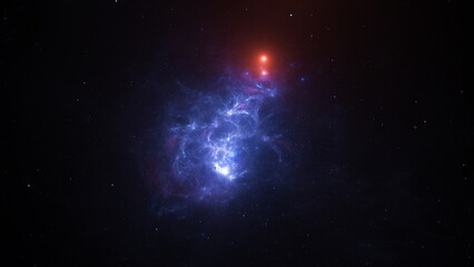 Amazing galaxy cluster of massive stars in space. Boundless universe, gas nebula in outer space. 3d render