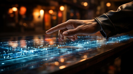 Hand touching on screen of big data with futuristic background