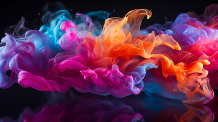 Colored smoke flowing on dark background. Wave background and wallpaper concept concept