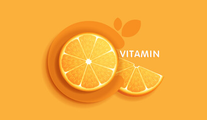 Drop water vitamin c orange and structure. vitamin solution complex with chemical formula from nature. beauty treatment nutrition skin care design. medical and scientific concepts for cosmetic.