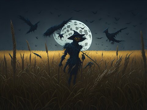 witch on a broom in the woods