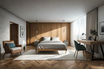 Naklejka na ściany i meble interior of a bedroom generated by AI technology