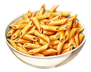 Watercolor of penne pasta isolated.