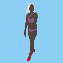 Abstract woman posting in bikini illustration. Vector illustration.