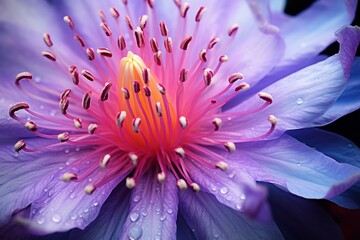 Close up of purple lotus flower with water drops on petals