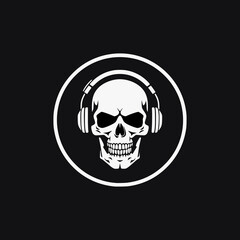 simple skull headphone podcast media logo vector illustration template design