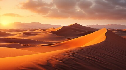 Obraz na płótnie Canvas Desert dunes panorama at sunset. 3d render illustration